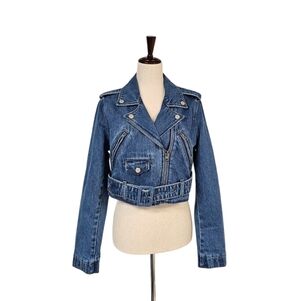 GAP Studio 100% Cotton Classic Moto Blue Denim Jacket Medium NWT